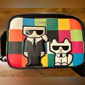 KARL LAGERFELD MAYBELLE ROUND HEAD DUO CAMERA CROSSBODY, MULTI-COLOR